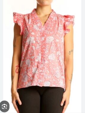 J. Crew Pink Floral Ruffle-Sleeve Blouse